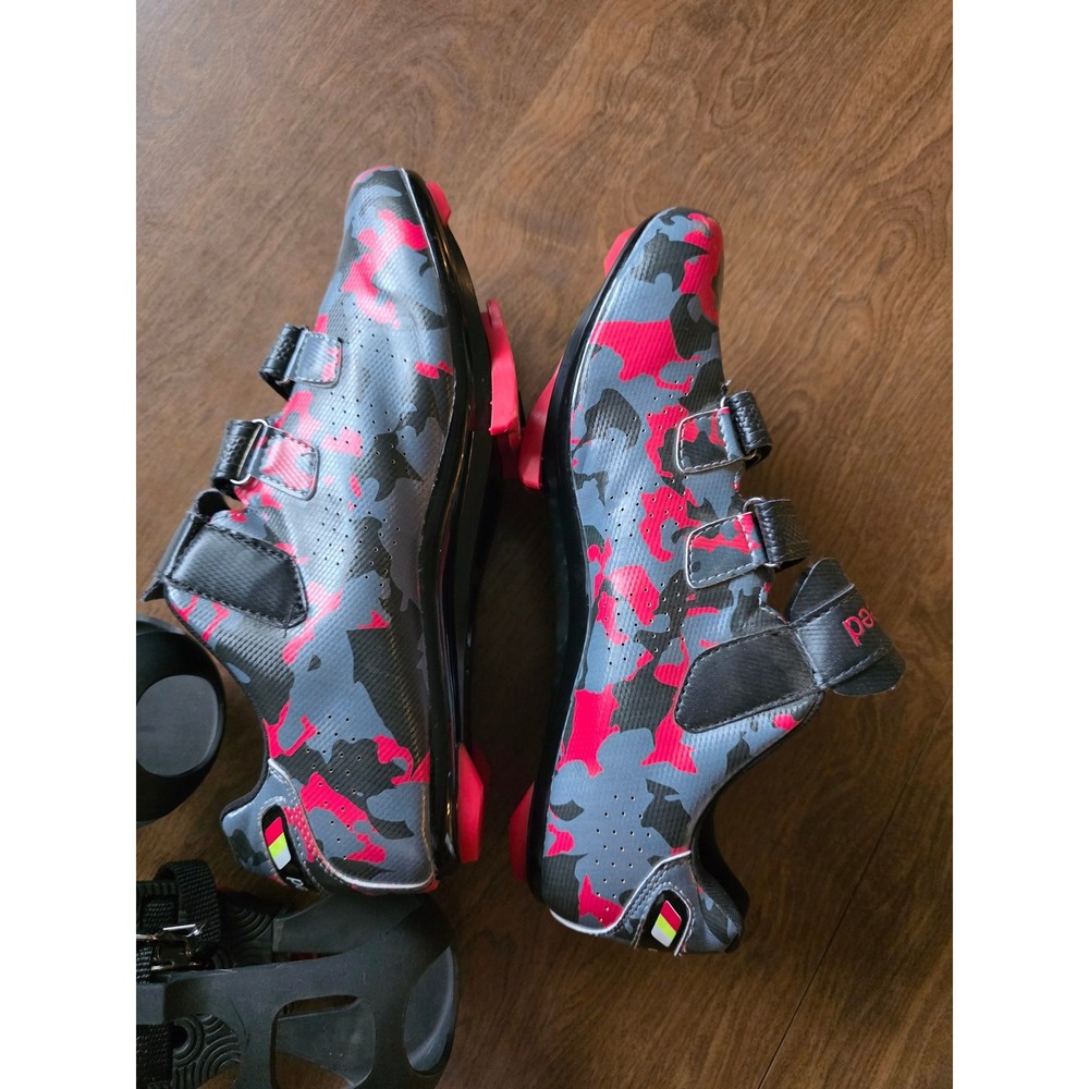 Speed Cycling Shoes Pink Grey Camo Road Bike Spin Shoes with Toe Cages Size 47 - Picture 5 of 9